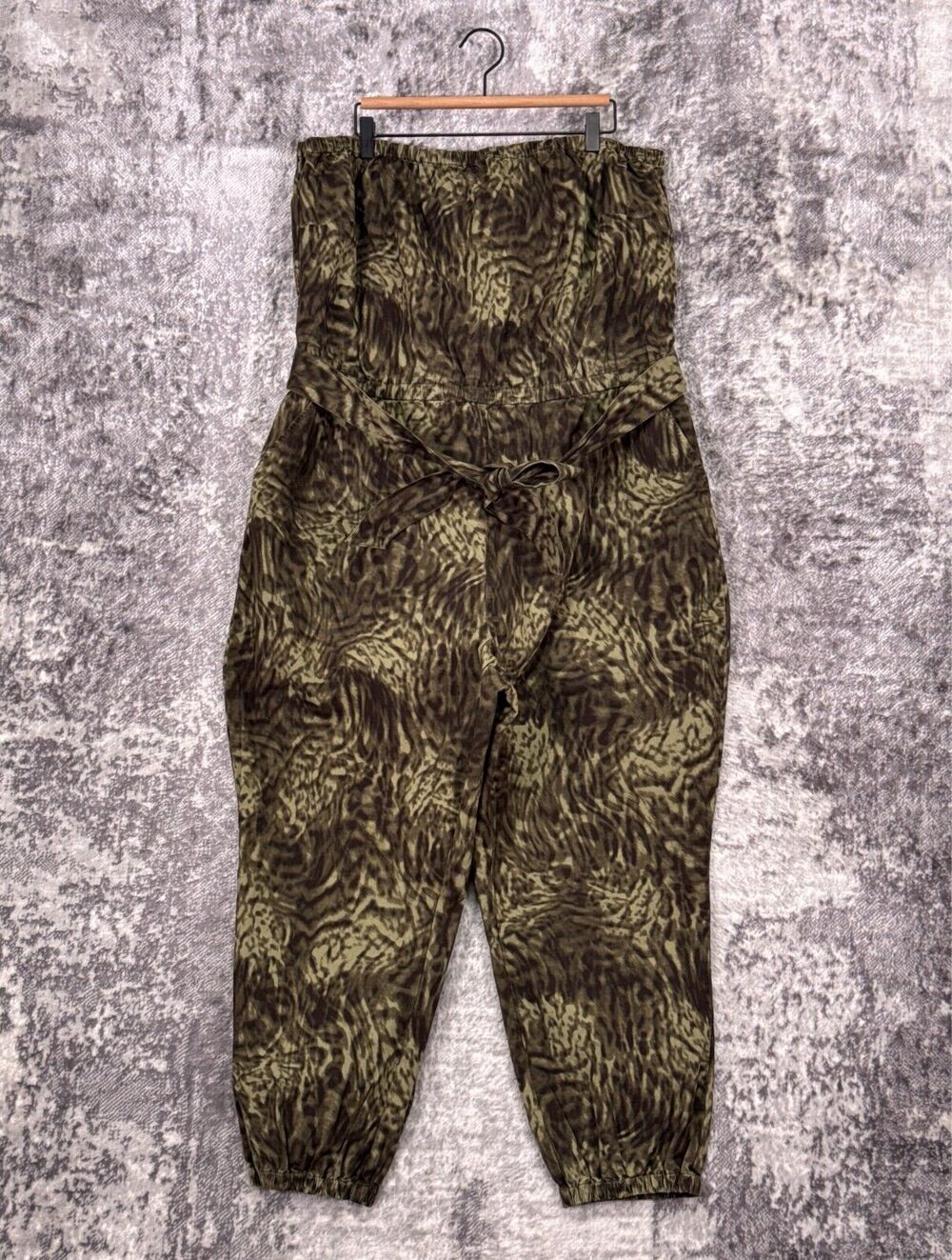 New Good American Jumpsuit 7 Womens Green Belted Ripstop Strapless